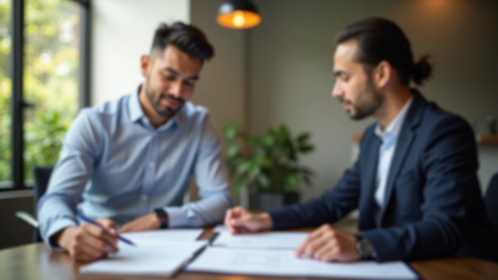 Financial advisor reviewing estate planning documents with client in modern office setting