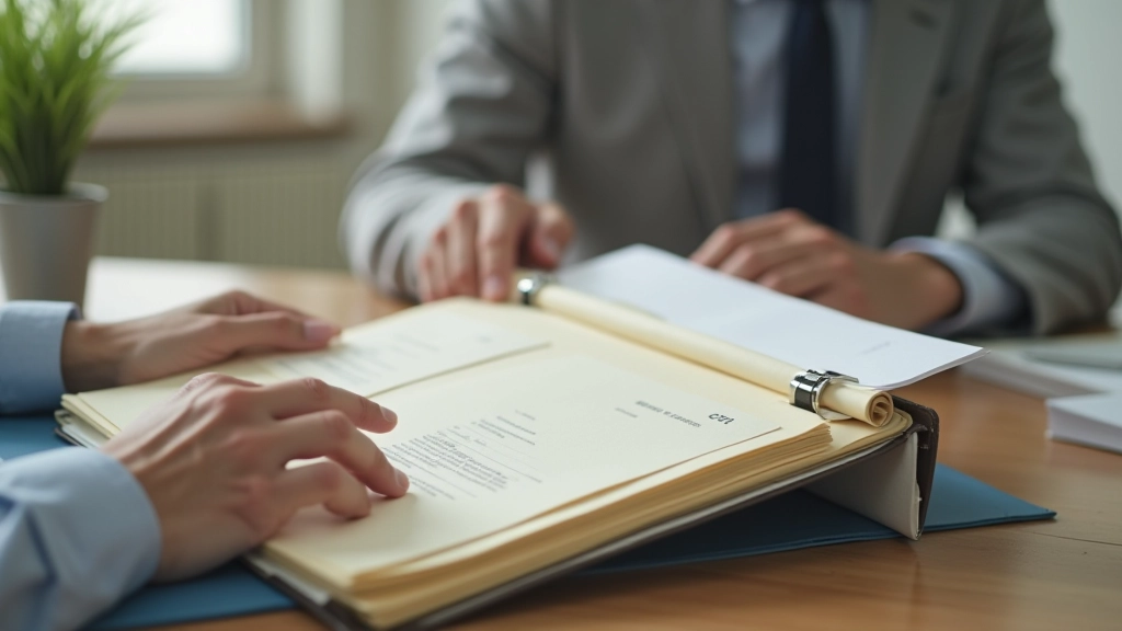 Calm office space with sealed documents, inheritance documents in folder with organized filing system