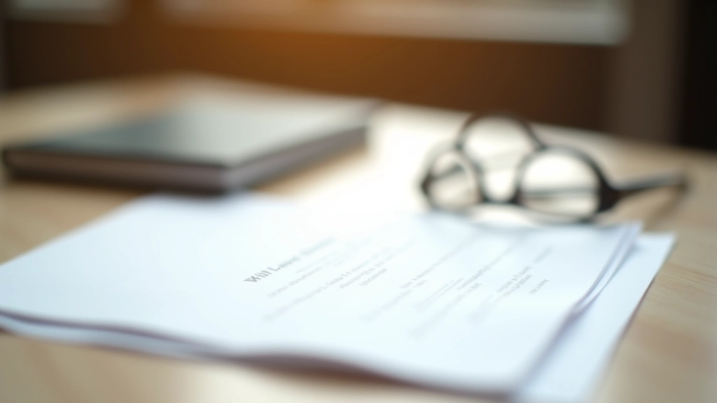Legal documents and will papers spread on a wooden desk with reading glasses