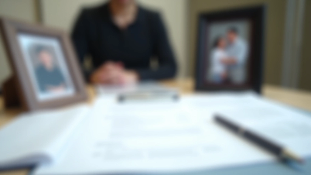 Trust fund document with family photos and financial statements on desk